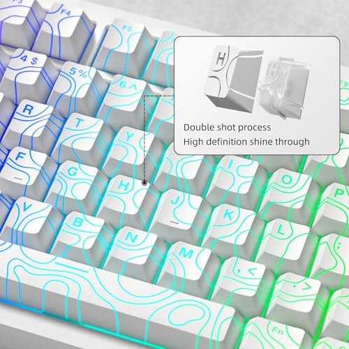 Image of dagaladoo Double Shot PBT keycaps 119 Keys Set White Topographic Shine Through Custom keycaps Cherry Profile Custom Keyboard Key caps for 60 /65 /75 /TKL /96 /100% US Layout Mechanical Keyboard