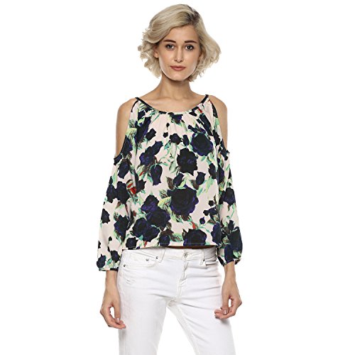 Image of Harpa Cold Shoulder Black Blouse(GR5096B-BLACK)