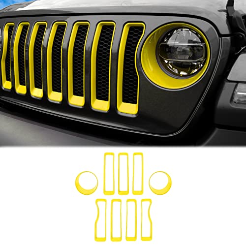 Image of CheroCar for JL Mesh Grille Grill Insert & Headlight Turn Light Cover Trim Exterior Accessories for Jeep Wrangler JL JLU 2018-2026 & Gladiator JT 2020-2026