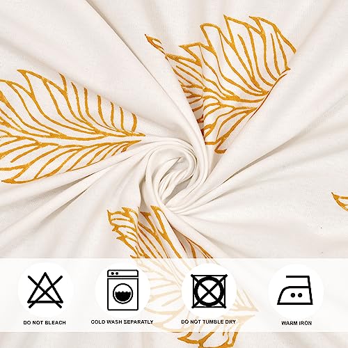 Image of THE LINEN COMPANY Printed Cotton Curtains 4 Feet for Window, Duck Canvas Leaf Pattern Curtains, 4ft Set of 2, Mustard Leaf