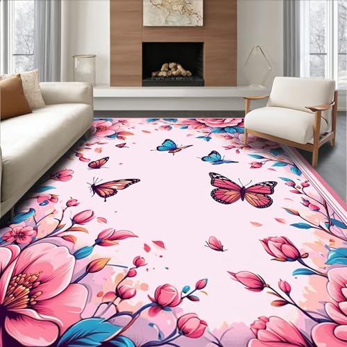 ODIKA Flatwoven High Traffic Area Rug 5x7, Girly Garden Accent