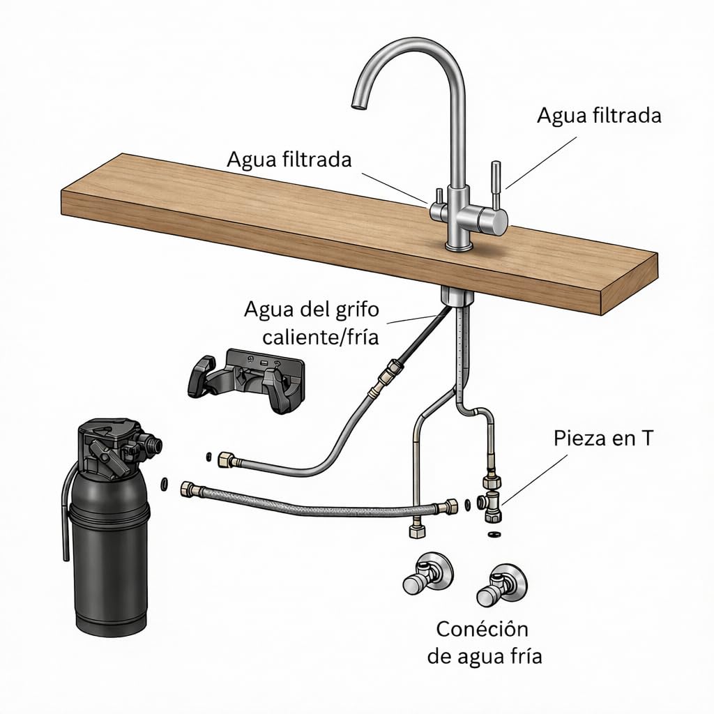 Neues Wasser Group Juego de Filtros de Agua Debajo Del Fregadero - Cartuchos de Filtro de Agua Brita, Filtro Brita P1000 Para Montaje En Pared, Manguera Flexible, Adaptador de Válvula Angular