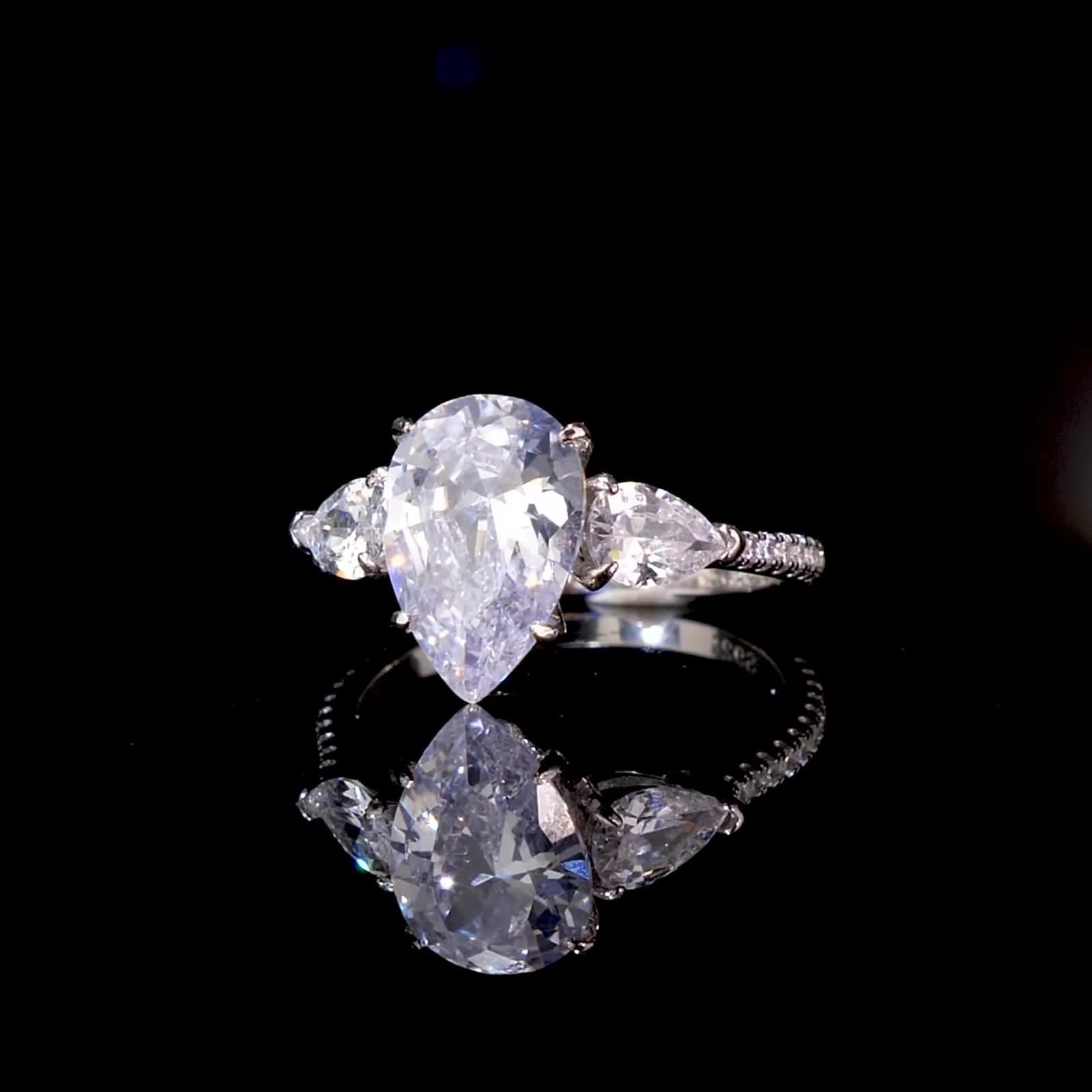 Bague en Argent 925, Bague Vintage Femme Grosse Pierre Précieuse en Forme De Goutte Zircone Cubique Forme De Poire Argent