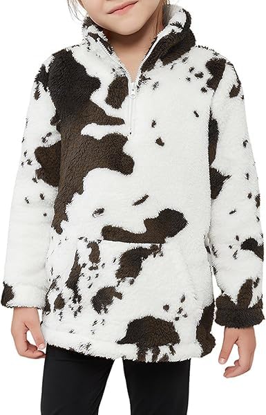 Image of EARKOHA Girls Cow Print Sherpa Fleece Jackets Fall Winter Outerwear