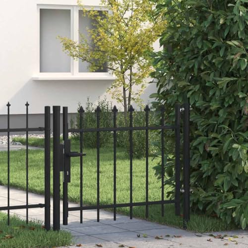 Portail Simple de Jardin en Acier, Barrière de Sécurité avec Serrure, Portail Clôture, Ornemental Portillon Jardin, Porte Barrière d'Extérieure, 100x75 cm