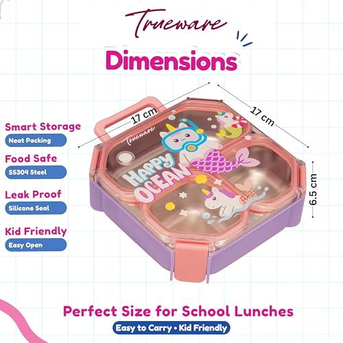 Image of Trueware Astro 304 Stainless Steel PU Insulated Lunch Box with Three Compartment BPA Free, Food Grade Ideal for School, Picnic, Office & Outdoor - 640ml