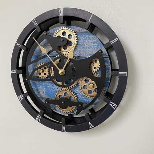 The Gears Clock 16 inches Wall Clock with Real Moving Gears Convertible into a Big Mantel Clock (Ocean Blue)