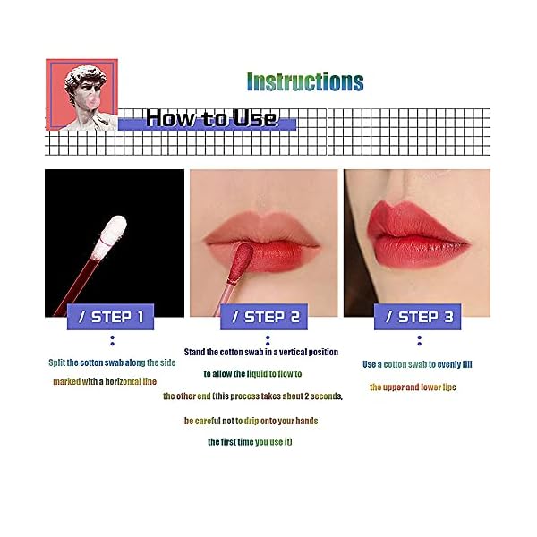 Yvemk Tattoo Lipstick Cotton Swab, 20 Pcs Tattoo Lip Stain Long Lasting Waterproof Matte Lipstick, Portable Lipstick Cotton Swab, Women Non-stick Lip Tints