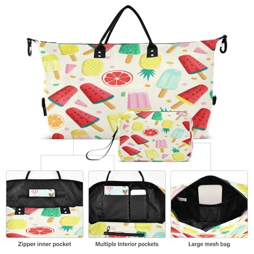 ​​Large Foldable Travel Duffel Bag, Waterproof Gym Bag for Men & Women, Carry-On Luggage Weekender Overnight Bag, Colorful Popsicles2