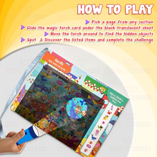 Image of Wembley Preschool Activity Search & Find Book for Kids Toys for 2-5 Years Boy Girl Seek and Find Torch Brain Game Learning Travel Toy Montessori Busy Book Birthday Gift for Kids Age 2-5 Years