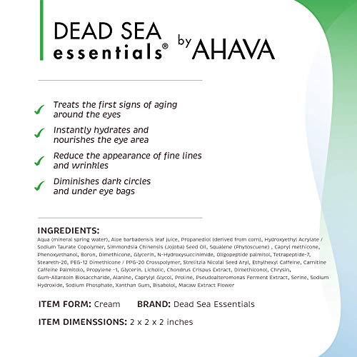 Dead Sea Essentials Smoothing Eye Cream For Dark Circles And Puffiness, Anti-Aging Serum With Dead Sea Minerals & Algae #TOP4