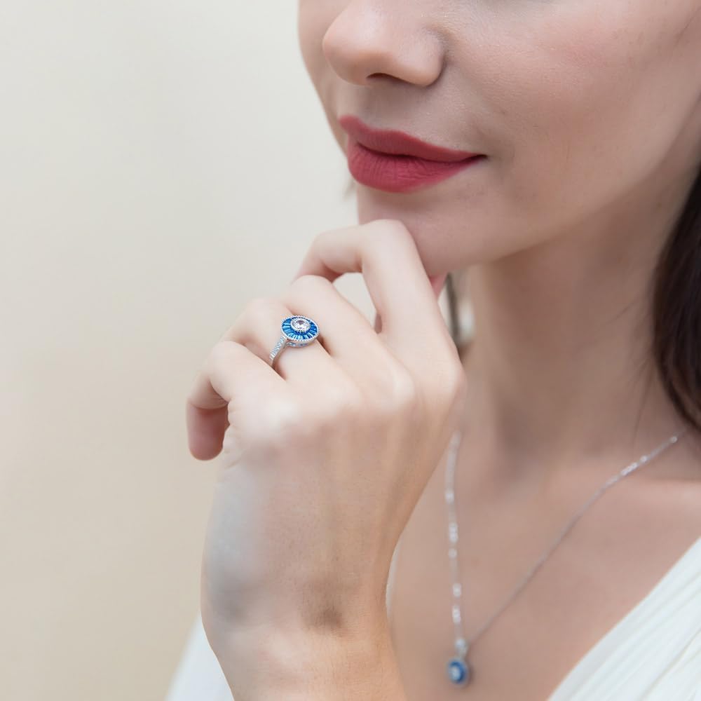 BERRICLE Sterling Silver Halo Round Cut Cubic Zirconia CZ Vintage Inspired Art Deco Fashion Ring for Women, Rhodium Plated Size 4-10