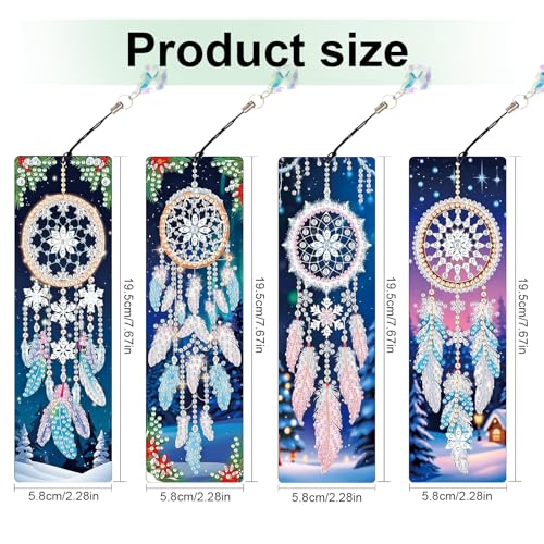 Image of 4 Pieces 5D Diamond Painting Bookmarks for Adults, Dreamcatcher Rhinestone Bookmarks with Tassels, DIY Handmade Diamond Art Bookmark Craft Kit, Unique Book Marks Set for Book Lovers