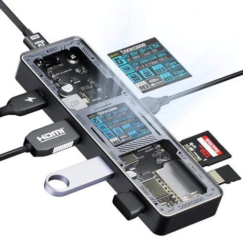 Image of DockCase Explorer Edition Visual Smart USB C Hub (7-in-1) with HDMI Port 4K@60Hz, 100w PD Power Delivery, 3 USB-A 5Gbps Data Ports, SD /TF Card Reader, for MacBook Air /Pro, iPad Pro, Dell XPS, and More