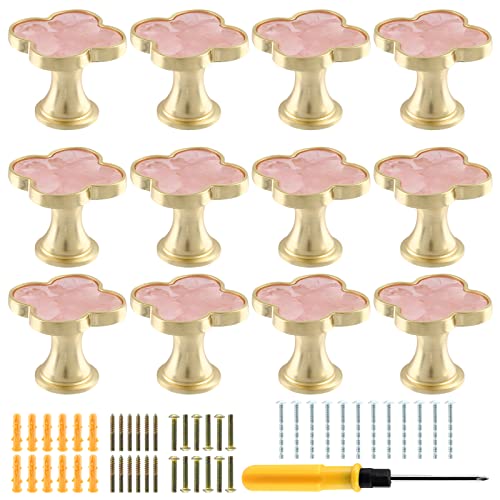 Cionyce Clover Cabinet Knobs Pink 12 Pack