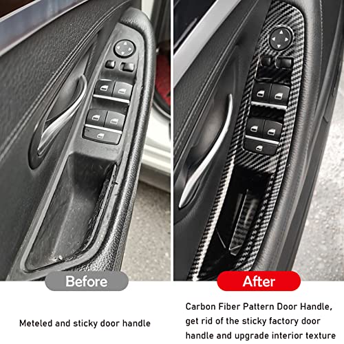 Jaronx Compatible with BMW 5 Door Handle 7PCS Kit, F10/F11 Carbon Fiber Pattern Driver Window Switch Panel +Passenger Door Pull Handles+Window Switch Covers for 520 523 525 528 530 535(2010-2016)