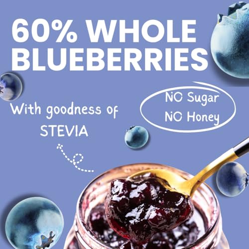 Image of Vistevia Sugar-free Blueberry Jam, Sweetened Naturally with Stevia, Diabetic & Keto Friendly - Contains more than 60% Whole Berries and Absolutely Delicious to Tastes, Pack of 1 (220G)