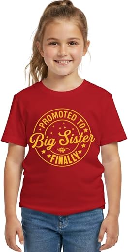 Promoted to Big Sister Finally Printed Half Sleeves Pure Cotton Soft Fabric Rakhi Outfit Tshirt Dress for Kids N8