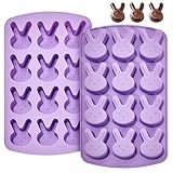 Easter Bunny Silicon Molds, Bunny Ice Cube Tray Easter Hard Candy Chocolate Moulds 2 Pack Rabbit Shaped Molds Baking Pan Resin Cake Chocolate Mold Silicone Candy Pan for Party
