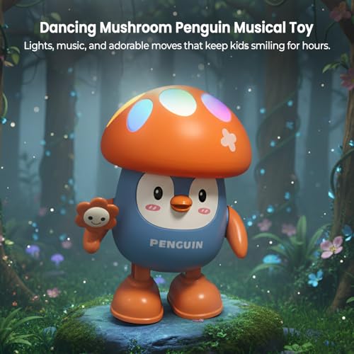 Image of WireScorts Penguin Musical Dancing Toy with Lights, Interactive Voice Recording Robot, Electric Swing and Dance, Mushroom Cap Design, Kids Sensory Toy, Toys for Babies Boys and Girls