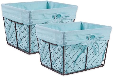 DII Farmhouse Chicken Wire Storage Baskets with Liner, Medium, Rustic Aqua, 11x7.88x7", 2 Piece