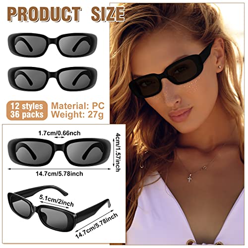Mixweer 36 Pcs Rectangle Sunglasses Bulk Retro Glasses 90s Vintage Women Trendy Sunglasses Halloween Party Favors for Men2