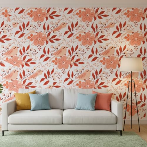 Image of Floral Wallpaper Peel and Stick - Flower Design Self Adhesive Wall Paper for Living Room, Bedroom, Kitchen, Removable Waterproof Wall Decor (MG26, 16X128 Inch)