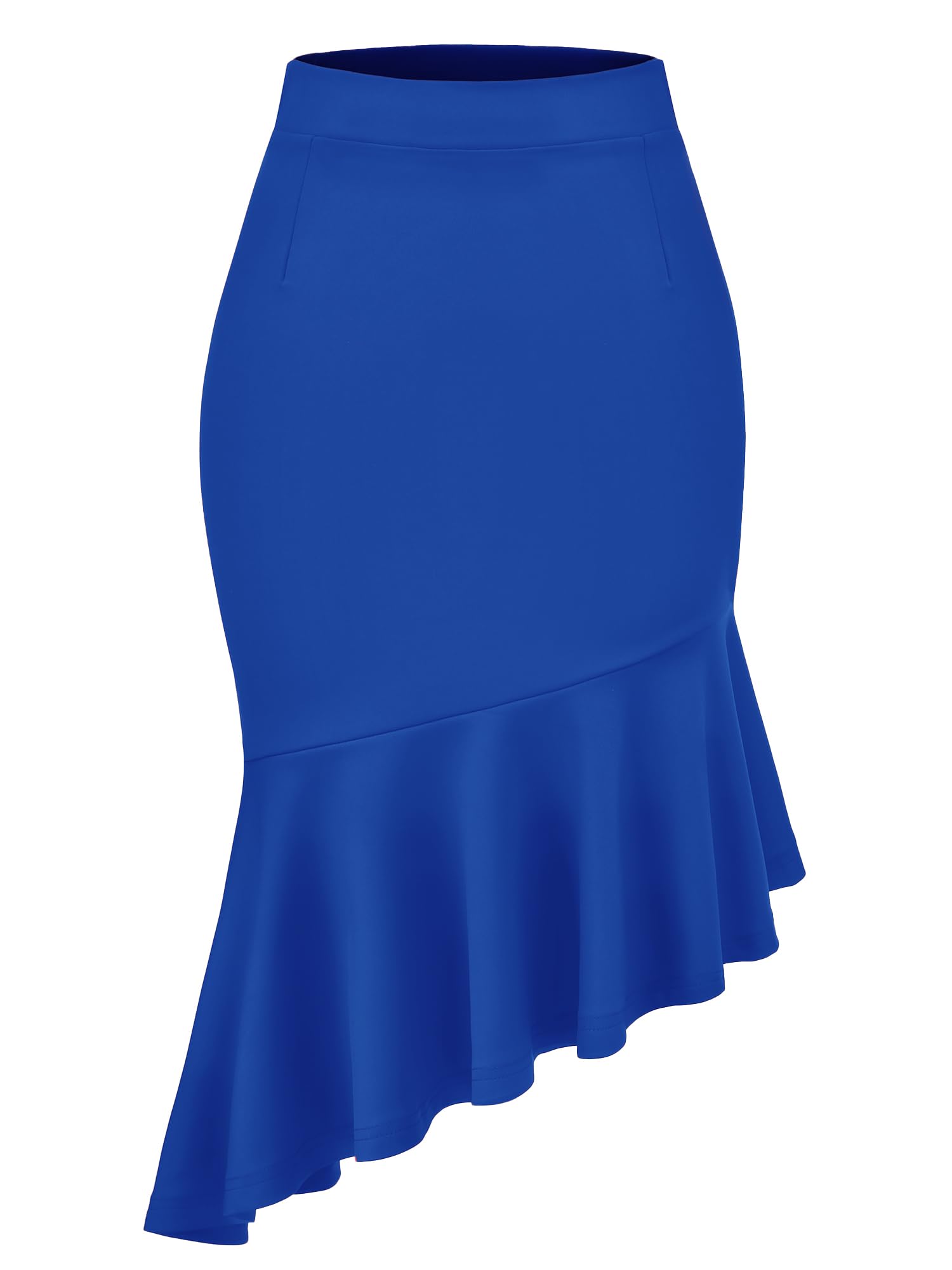 Womens Pencil Skirt High Waist Stretch Mermaid Office Work Business Skirt Casual Ruffle Hem Bodycon Midi Skirt TMS8018