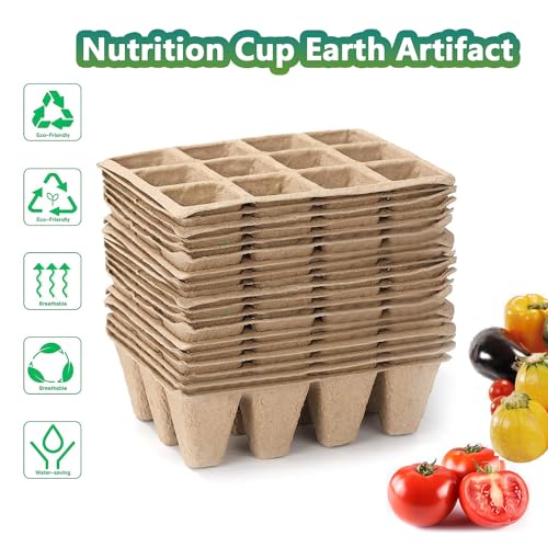 Doubleggs Bandeja inicial de sementes de 240 células, 20 pacotes de vasos de turfa biodegradáveis pa