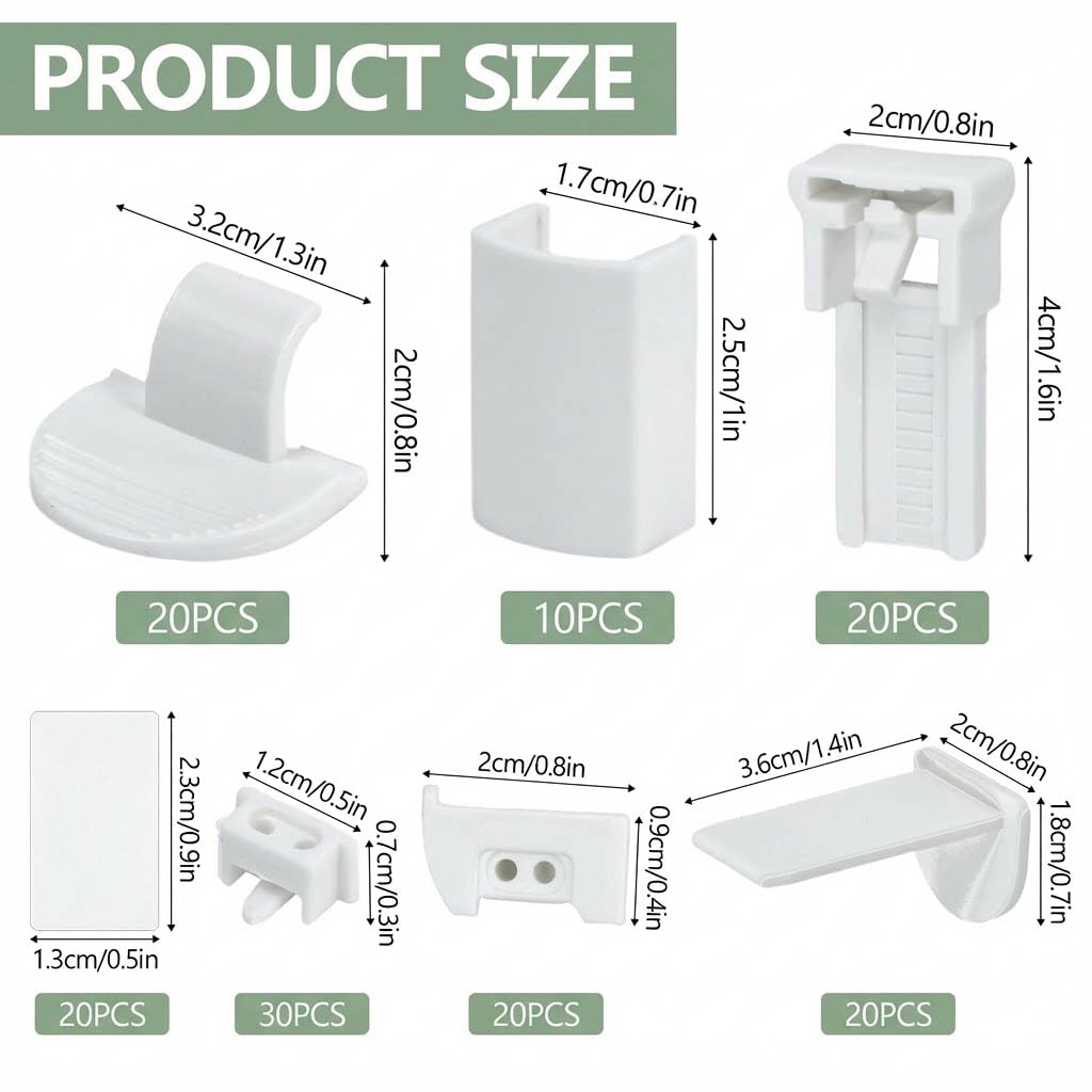 120 Pz Kit di Accessori per Tende Plisse, Ricambio Plissettato Supporto per Tende Plissettate Supporto a Morsetto per Tende Plissettate Regolabile Ricambio Plissettato Senza Fori