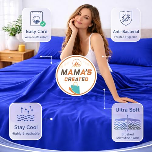 Image of Queen Size Bed Sheet - 600 Thread Count Single Flat Sheet Only - Long Staple Egyptian Cotton Top Sheet Wrinkle & Fade Resistant - Royal Blue