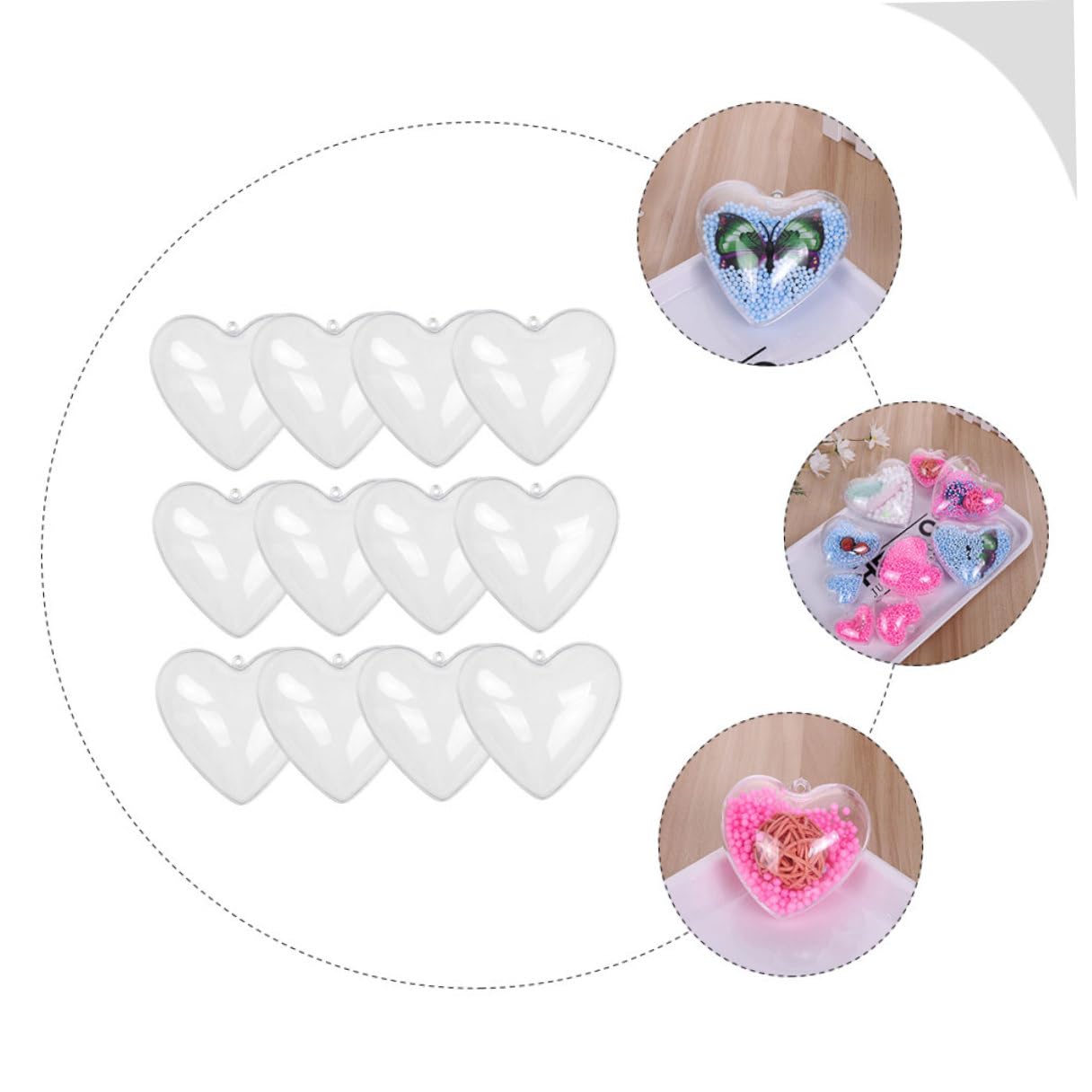Bolas de Adorno Colgantes Transparentes en Forma de Corazón 10 CM 12 Piezas Bolas Rellenables para Decoración de San Valentín Navidad y Bodas
