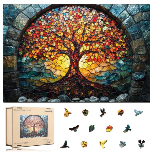 Qiuenisray Wooden Puzzles 500 Pieces, Mosaic Tree of Life Jigsaw Puzzles,