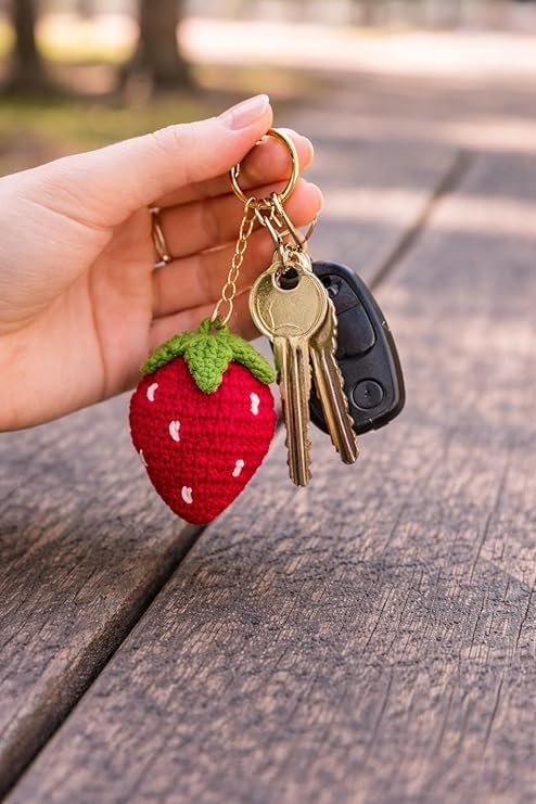 Image of Handmade Crochet Keychain Combo for Girls Women Cute Aesthetic Sunflower Strawberry Watermelon Daisy Knitted Keychain Bag Charm Purse Charm Car Key Ring Backpack Accessories Gift