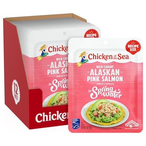 Chicken of the Sea Alaskan Pink Canned Salmon in Water, 5 Ounce Cans, 12-Count – High Protein Skinless & Boneless Wild Caught Salmon – Delicious Wild Salmon for Burgers, Pasta, & More