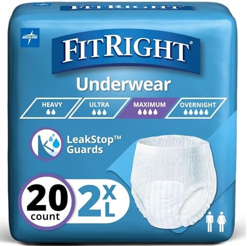 Medline - FIT700AZ FitRight Adult Incontinence Underwear, Heavy Absorbency, XX-Large, 68"-80" (20 Count)