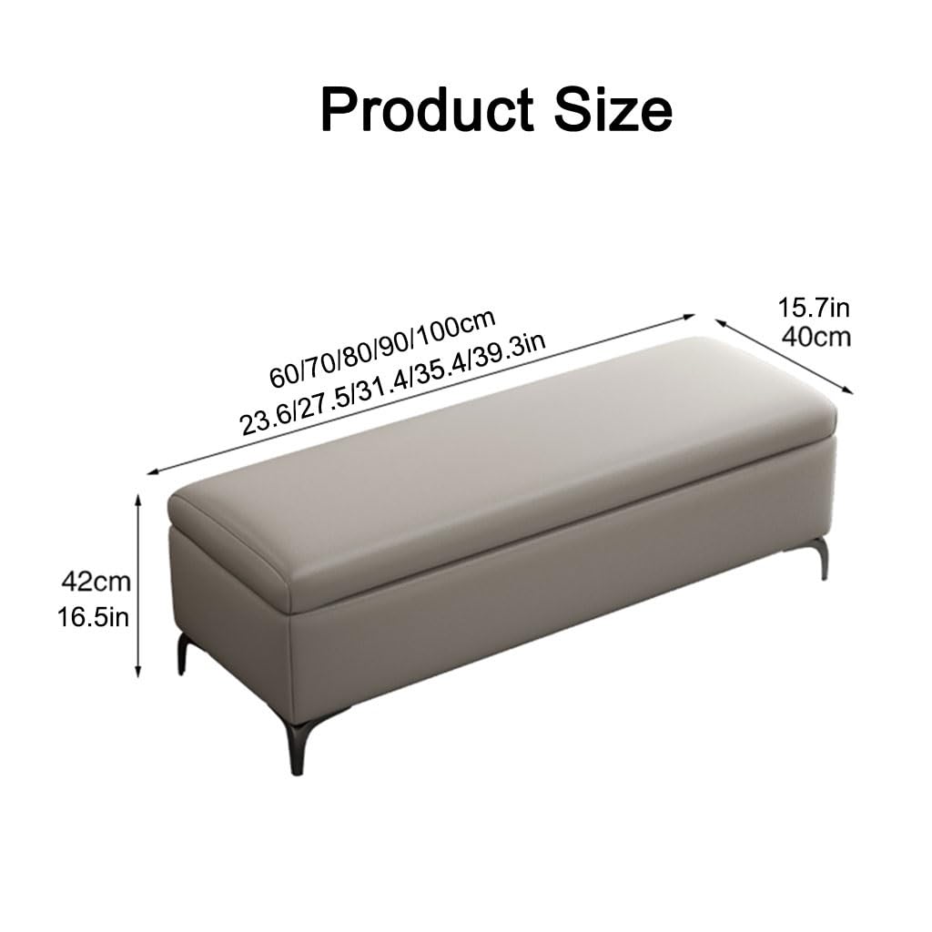 Ławka Pod Łóżko Ottoman, Bardzo Duża Skrzynia Do Przechowywania Tapicerowany Stołek, Skórzany Podnóżek Sofa Stołek Do Salonu, Podnóżek Z Odchylanym Blatem(Orange,70cm)