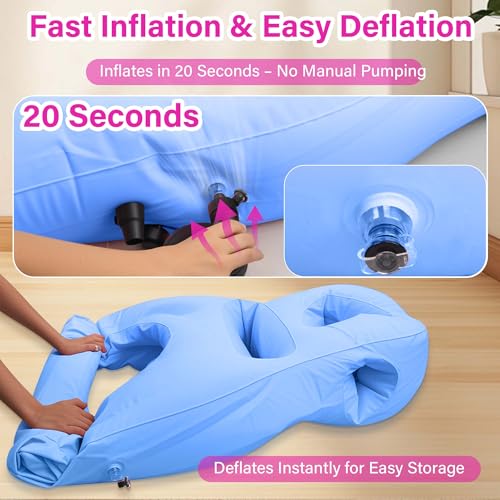 Image of Inflatable Pregnancy Pillow with Belly & Head Hole - Full Body Maternity Airbed for Stomach Sleeping, Back Pain & SPD Relief - Comfortable, Portable & Includes Electric Pump Blue
