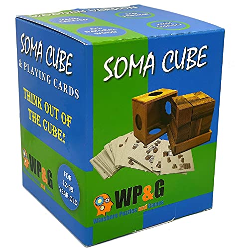 Soma Cube Puzzle Wooden With 50 Playing Cards 3D Brain Teaser In A Large Size #TOP6