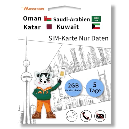 3-in-1 SIM Card for Saudi Arabia, Qatar, Oman, Kuwait – Prepaid Data Plans | Day Pass 2GB Daily Data,5 Days | Unlimited 4/5G Speed Internet