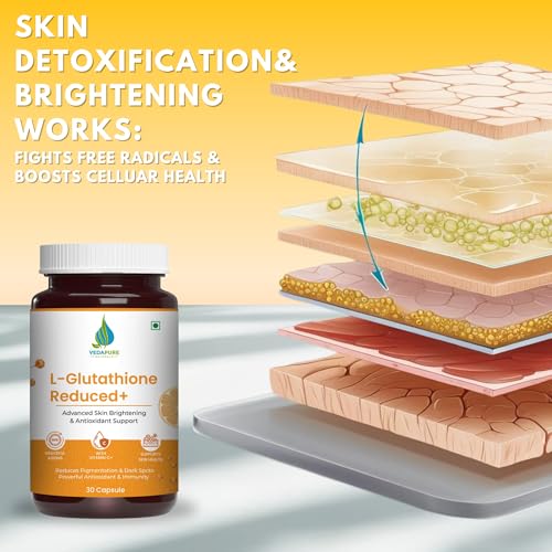 Image of Vedapure L Glutathione Capsules with Vitamin C & E for Men & Women | Antioxidant Glutathione Effervescent Capsule for Healthy Skin, Liver Detox, Immune Support, Hydration (Pack of 1)