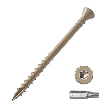 #10 Deck Screws 3 Inch Exterior Wood Screws Flat Head Torx Drive Rust Resistant Epoxy Coated Reverse Upper Thread Trim Screw 1lb, 56pcs, Tan