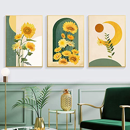 Toile peinture abstraite tournesol au design nordique pour mur moderne