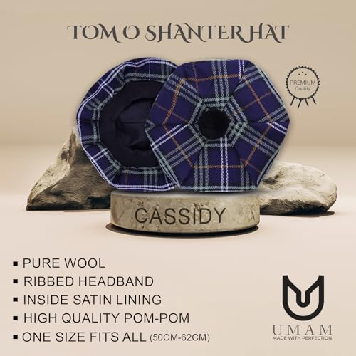 Image of Scottish Tam O' Shanter Hat Tartan Bonnet Pom Pom Wool Flat Cap One Size