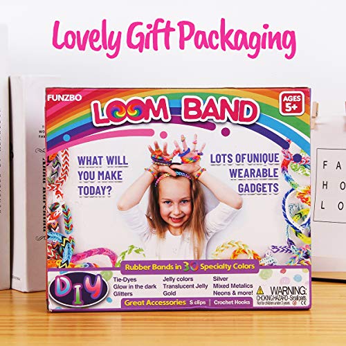 13,500+ FunzBo Rainbow Rubber Band Loom Refill Kit - 3 in 1 Super Colorful Rubber Loom Bands for Bracelet, Hair Band, DIY Arts and Crafts - Perfect Gift for Kids Age 5 6 7 8 Year Old Girls Crafting