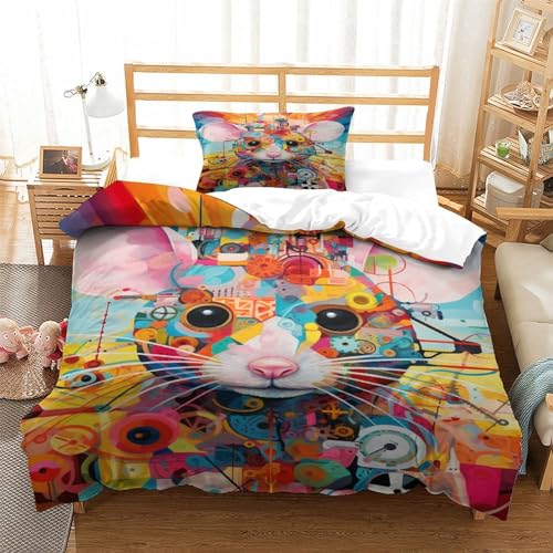 Housse de couette souris 3D en microfibre 135x200 cm avec taies - 4