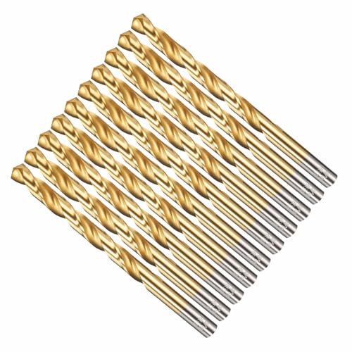 CoCud 7.9mm Drill Bit, 5/16" Cutting Diameter, 4341 HSS Jobber Bits TiN Coated 135° Cutting Angle - (Applications: for Drilling Soft Metal Plastic Wood), 10-Pieces