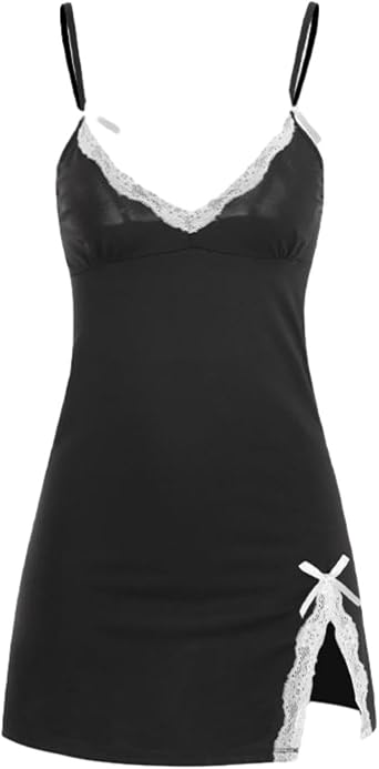 GRAYDREAM Sexy Pajamas Womens Nightclub Mini Skirt with Breast Pads Lace Covering Buttocks Charming Slim Suspender Skirt