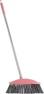 Ciieeo Heavy-Duty Broom, Stainless Steel Broom with Long Handle Floor Sweeping Brooms Wide Angle Outdoor Brooms for Shower Cleaning Patio Kitchen Grout Pink