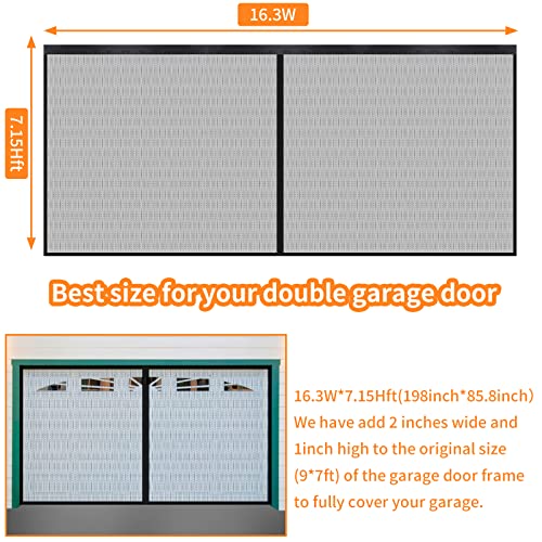 Garage Door Screen For 2 Car,16X7Ft Heavy Duty Magnetic Screen For Garage Door, Weighted Bottom Magnets Retractable Screen Self Sealing Fiberglass Mesh, Easy To Install & Pass Anti Annoying Animals #TOP1